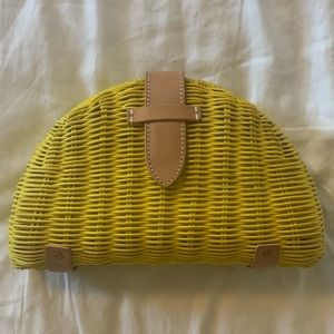 J. Crew yellow fan rattan clutch